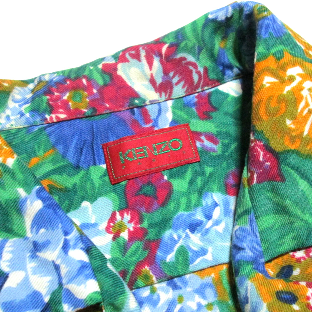 日本極東貿易 / 美品 Vintage KENZO ヴィンテージ ケンゾー 「M」 フラワーパターンシャツブラウス (花柄 グリーン